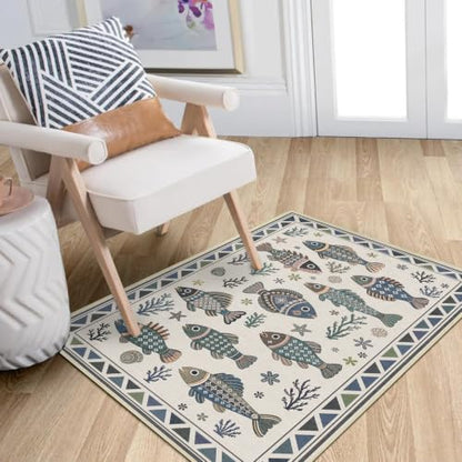 Fish Ocean Rug 3x5 for Living Room Coastal Rugs Low Pile Soft Non Slip - color: Fish, size: 3'x5' (Rectangular)