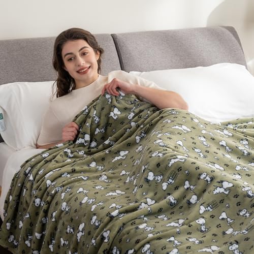 Berkshire Blanket Peanuts® VelvetLoft® Cute Character Snoopy Plush Blanket,Loden Green,Full/Queen 90 in x 90 in (Official Peanuts® Product) - color: Loden Green, size: Full/Queen (90 in x 90 in)