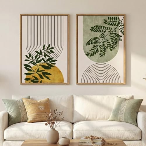 Framed Boho Abstract Neutral Canvas Wall Art for Living Room, 20x30 Inch - color: Green Yellow, size: 20" W x 30" H x 2Pcs