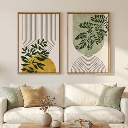 Framed Boho Abstract Neutral Canvas Wall Art for Living Room, 20x30 Inch - color: Green Yellow, size: 20" W x 30" H x 2Pcs