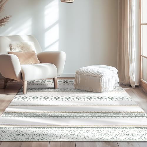 3x5 Washable Area Rugs for Living Room Boho Bathroom Rug Green/Brown - color: Green/Brown, size: 3' x 5' (Rectangular)