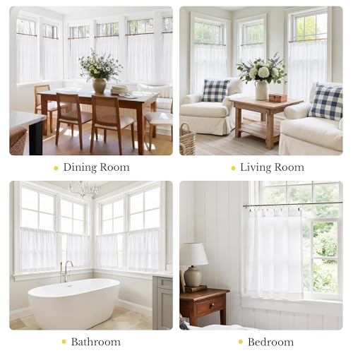 NICETOWN 2 Panels Privacy Sheer Cafe Curtains 26 x 30 Inches - color: Pure White, size: 26"W x 30"L (Pack of 2)