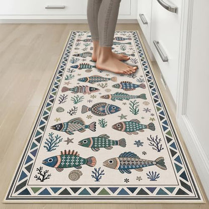 Fish Ocean Runner Rug 2x6 for Hallway Bedroom Coastal Kitchen Rugs Low Pile - color: Fish, size: 2'x6' (Runner)
