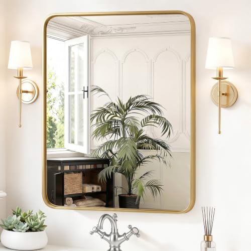 Sweetcrispy Bathroom Wall Mirror, 36x30 Inch Mirror for Over Sink, Gold - color: Gold-rect, size: 36"L x 30"W