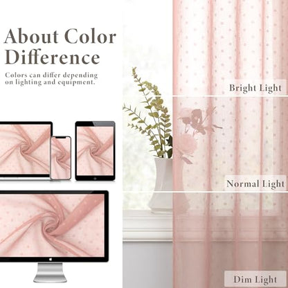 Light Pink Sheer Curtains for Girls Room 84 Inch 2 Panels Set Polka Dots - color: Pink, size: 52"W x 84"L (Pack of 2)
