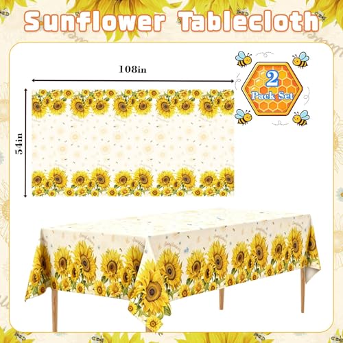 Sunflower Cartoon Party Tablecloth, 2 Pack Disposable Plastic Tablecloth for Party Supplies, 54 x 108 Inch Rectangular Table Cover for Birthday Parties, Decorative Table Cloth for Gatherings Dinner - color: Sunflower