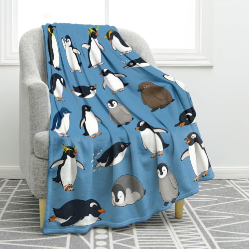 Jekeno Penguin Blue Throw Blanket 60"x80", Gifts for Women Girls - color: Blue White, size: 60"x80"