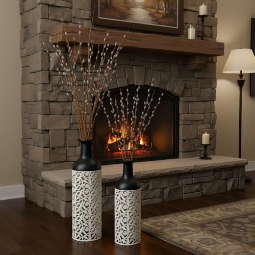 Large Tall Floor Vases: 27in Metal Floor Standing Vase, Black and White Vase with Hollowed for Living Room, Entryway, Office, Dining, Bedroom, Fireplace, Home Corner (Black and White (with Hollowed)