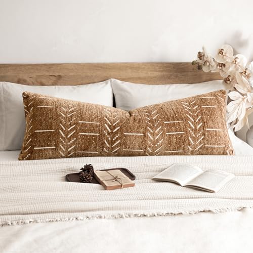 Foindtower Set of 1 Decorative Chenille Jacquard Throw Pillow Cover Textured Farmhouse Body Cushion Covers Modern Boho Accent Home Decor for Sofa Chair Couch Bedroom Living Room,14×36 Inch,Bronze - color: Sudan Brown, size: 36" x 14" (Pack of 1)