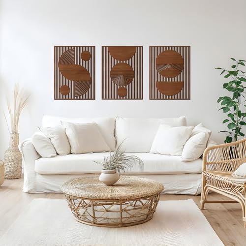 Abstract Wood Wall Art, Mid Century Modern Geometric Wooden Panels Set
