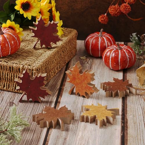 6PCS Fall Leaves Tiered Tray Decor Wooden Leaf Decorations for Home