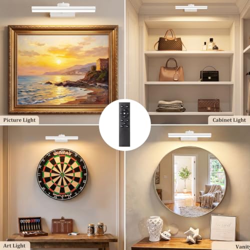 Picture Light for Wall, 4000mAh, White, 13.8 Inch, 2 Pack - color: White