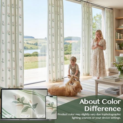 Pinch Pleat Linen Blend Curtains Green Stripe Floral, 40"W x102 Inches Long - color: Green Stirpe, size: 40"W x 102"L (Pack of 2)