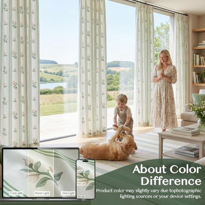 Pinch Pleat Linen Blend Curtains Green Stripe Floral, 40"W x102 Inches Long - color: Green Stirpe, size: 40"W x 102"L (Pack of 2)