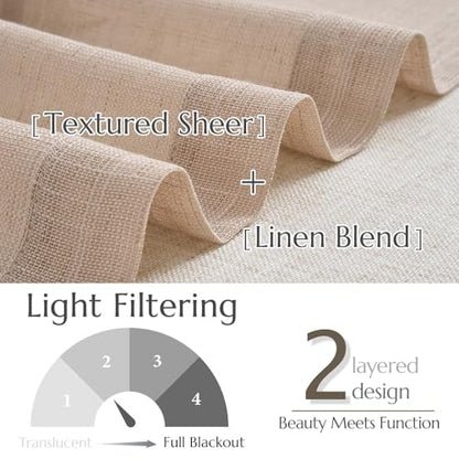 jinchan Kitchen Valance Curtain Double Layers, 50x16, 1 Panel, Warm Beige - color: Double Layer | Warm Beige, size: 50"W x 16"L (Pack of 1)