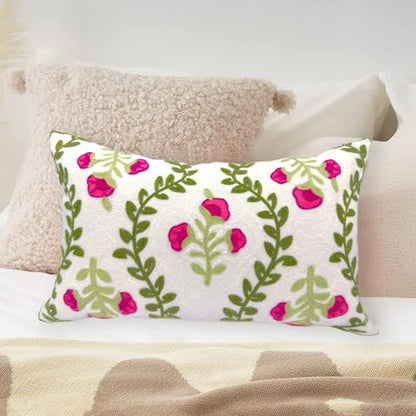 Alysheer Floral Embroidered Lumbar Throw Pillow Cover 12"x 20",1pc Hot Pink - color: Hot Pink, size: 20" x 12" (Pack of 1)