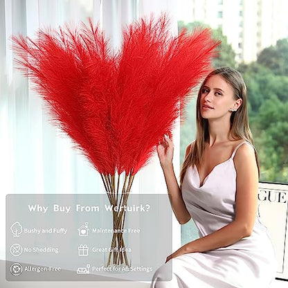 Wertuirk Red Pampas Grass Decor, 45-Inch 8Pcs Artificial Large Pampas Grass - color: Red
