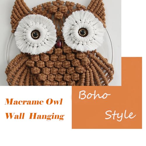 Achart Owl Macrame Wall Hanging-Hand Woven Boho Tapestry-Macrame Wall Decor - color: Brown-L