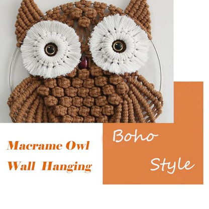 Achart Owl Macrame Wall Hanging-Hand Woven Boho Tapestry-Macrame Wall Decor - color: Brown-L&S