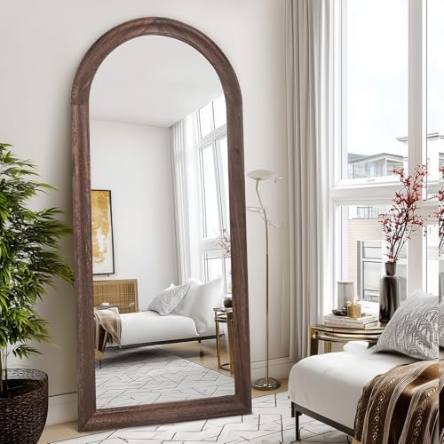71x32 Solid Wood Arched Full Length Mirror, Elegant Brown Finish - color: Brown-ar Frame, size: 71"L x 32"W