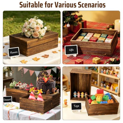 6 Pack Buffet Risers and Stands, Dessert Table Display Set with Mini Signs - color: Brown, size: 6 Pcs A