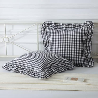 Mywinlle Black/White Gingham Plaid Ruffle Throw Pillow Covers 18"x18" - color: Black/White, size: 18" x 18" (Pack of 2)