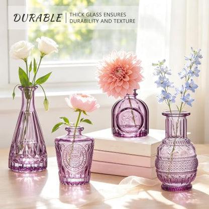 SUPMIND 16 Small Purple Glass Bud Vase, Flower Vase for Table Centerpieces - color: Purple