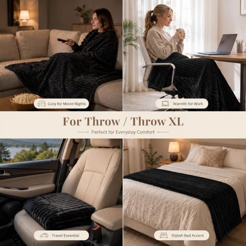HIMEET Black Throw Blanket for Couch, 300GSM Ribbed Fleece, 50 x 60 Inches - color: Black, size: Throw (50" x 60")
