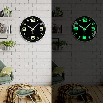 Wall Clock Glow in The Dark Battery Operated Silent 12 in - color: White