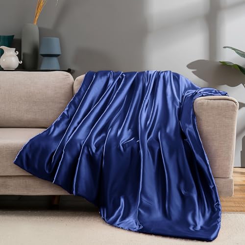 Vonty Navy Blue Satin Throw Blanket 50x60In, Cooling Silky Wrinkle-Free - color: Navy Blue, size: 50" x 60"