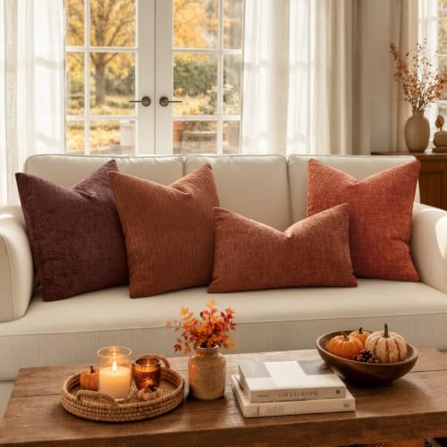 MIULEE Fall Couch Pillow Covers Textured Chenille 16x16 Rust - color: Rust, size: 16" x 16" (Pack of 2)