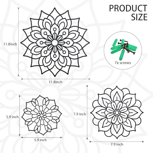 OYEFLY 3 Pieces Metal Flowers Wall Decoration,Flower Art Wall Decor Farmhouse Wall Decor (Black style2)