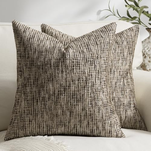 Pack of 2 Neutral Euro Sham Covers 24x24 Boho Textured Dots Stripe Chenille Large Square Decorative Throw Pillow Cases Accents for Bredroom Living Room Couch Bed Farmhouse Home Decor, Chocolate Brwon - color: Chocolate Brwon, size: 24" x 24" (Pack of 2)
