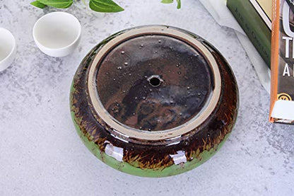 VanEnjoy 7.3 inch Round Large Shallow Succulent Ceramic Glazed Planter Pots with Drainage Hole, Bonsai Pots Garden Decorative Cactus Stand Flower Container (Green) - color: Green