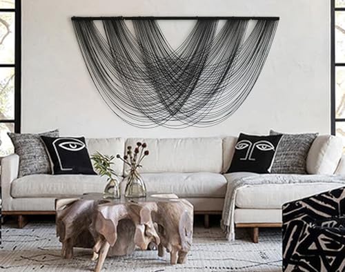 Flber Macrame Wall Hanging Black 59.00" W x 31.00" L Boho Wall Decor Large Boho Yarn Tapestry Living Room Bedroom Home Wall Décor - color: Black1