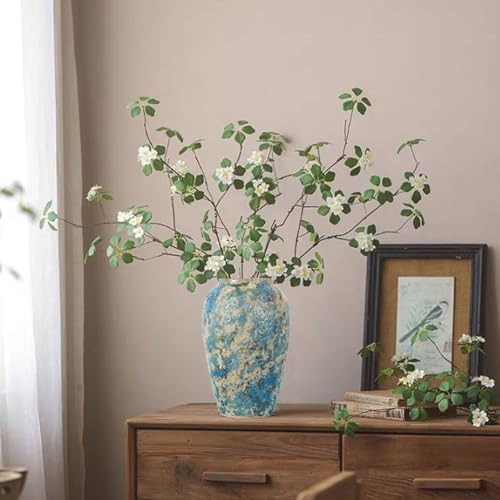 Rustic Ceramic Flower Vase,11.8in Large Chinese Style Vase,Blue - color: Blue B
