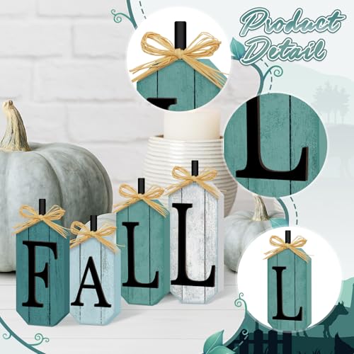 Britimes Fall Tiered Tray Sign, Rustic Firework, 4 Pack, Wooden Block Decor - style: Blue Fall Lettered