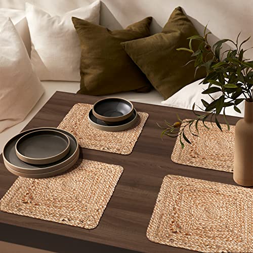 Savi Home Jute Braided Placemats Set of 4 Reversible Natural 13 Inch Square - size: 13" Square