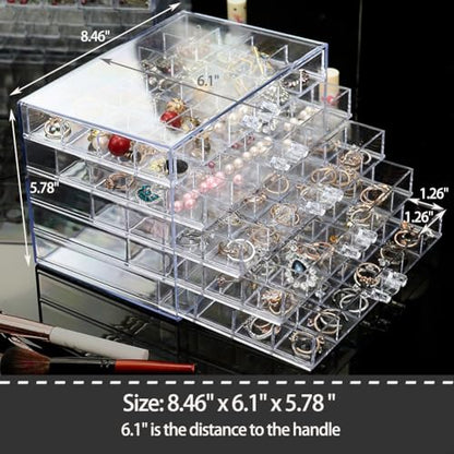 YUFONG Earring Storage Box Organizer 5 Drawers with 120 Small Compartments - color: Clear