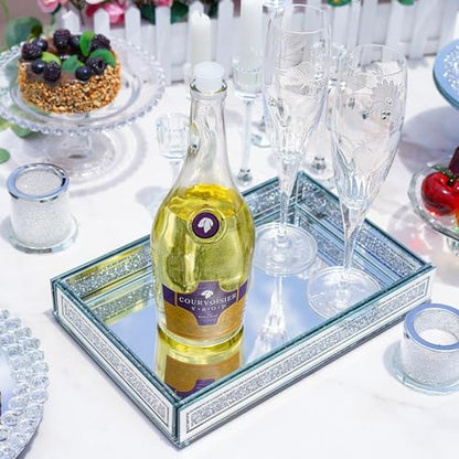 Crush Diamond Mirror Perfume Tray, Silver Glass Mirror Trays for Vanity - color: Clear,rectangular