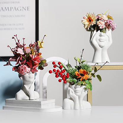 BrownLove Ceramic Face Vase White Flower Vase for Decor Female Form Face Vase Art Vase Modern Decorative Vase Centerpiece for Table Shelf Living Room Office Bedroom Small - style: Face Vase - Hands on Cheeks
