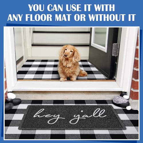 Geelin 2 Pcs Hey Y'all Doormat, Black and White Buffalo Plaid Rug Set - style: Hey Y'all