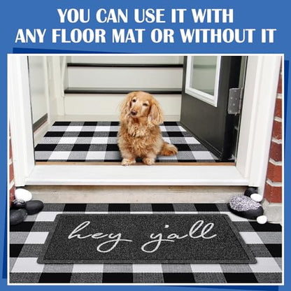 Geelin 2 Pcs Hey Y'all Doormat, Black and White Buffalo Plaid Rug Set - style: Hey Y'all
