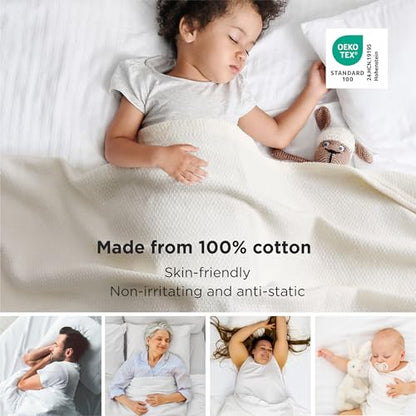 Bedsure 100% Cotton Blanket, Herringbone Weave, Twin-XL, Cream - color: 02 - Cream, size: Twin XL