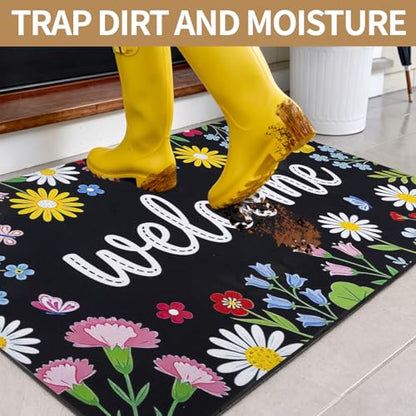 Welcome Mat 17x29 Non Slip Rubber Back Door Mat Outside Entrance - color: Colorful Flowers