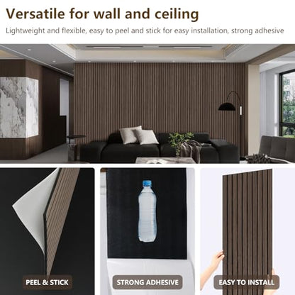 Wood Panels for Wall 2 PCS - Extra-Long Wood Slat Wall Panel - DIY Acoustic & Soundproof Wood Wall Panels - 3d Wall Panels Peel and Stick Noise Reducing Feature Wall - (Black 11.8" W x 94.5" L) - color: Smoked Wood-2 Packs