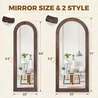 71x32 Arched Full Length Mirror, Solid Wood 3 Layer Frame, Brown - color: Brown-3 Layer-ar Frame, size: 71"L x 32"W