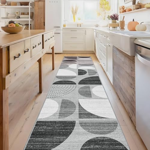 MUJOO Runner Rug Washable,2x8 Area Rugs Non Slip Modern Abstract Boho - color: Black and Grey, size: 2' x 8' (Rectangular)