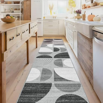 MUJOO Runner Rug Washable,2x8 Area Rugs Non Slip Modern Abstract Boho - color: Black and Grey, size: 2' x 8' (Rectangular)