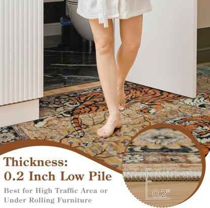 Moynesa Boho Tiger 2'6"x8' Runner Rug for Hallway, Washable Kitchen Runner - color: Camel, size: 2'6" x 8' (Rectangular)